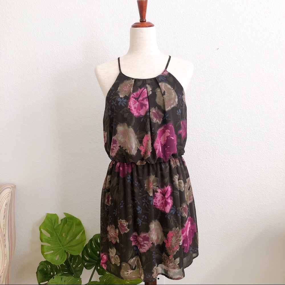 Peach Royal Halter Midi Dress in Big Florals